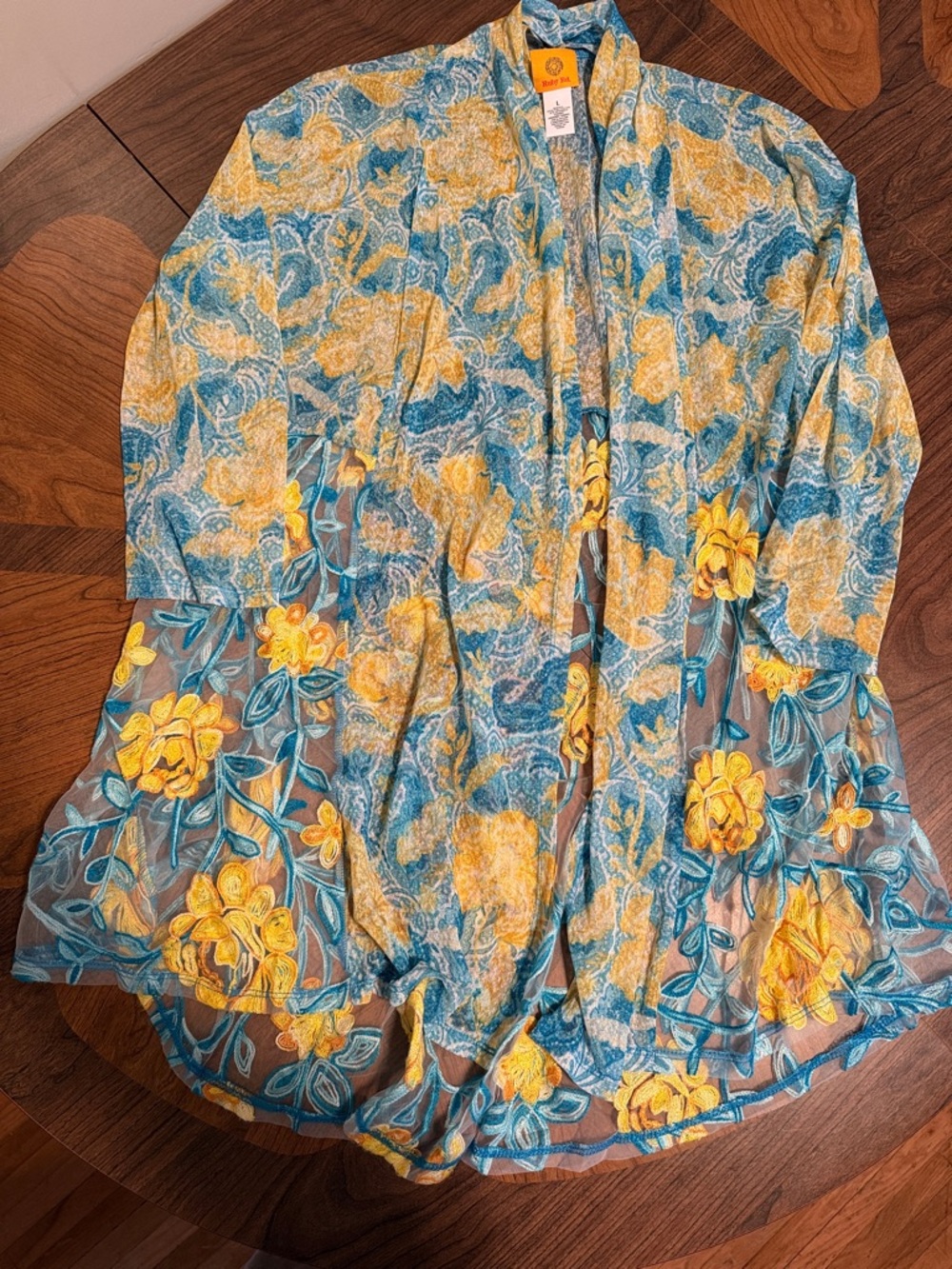 Ruby Rd Women’s Embroidered 3/4 sleeve open front cardigan Size L